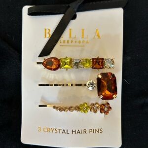 Set a 3 Bella rhinestone hair pins, copper  and gold tones new